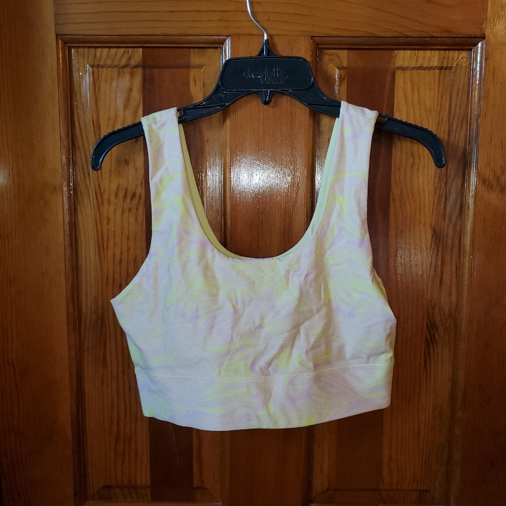 Fabletics yellow and pink sports bra
